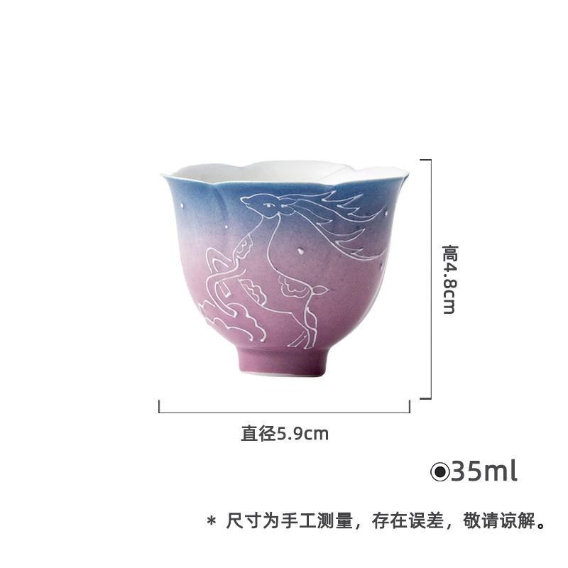 

2pc/lot Hand-painted Deer Starry Sky Purple Teacup Ancient Tea Bowl Cute Cup Tea-tasting Smelling Cup Chazhan Master Cups 35ML