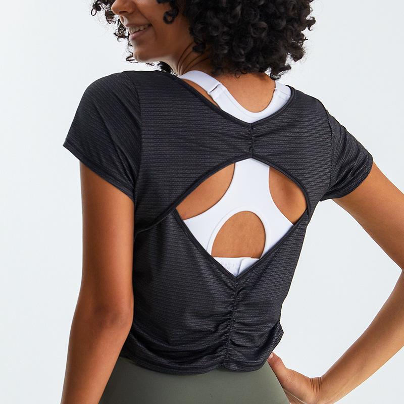 

Женская спортивная футболка с коротким рукавом RUNA PULSE с охлаждающим эффектом и полым вырезом на спине - Дышащий топ для йоги и бега на лето. Large