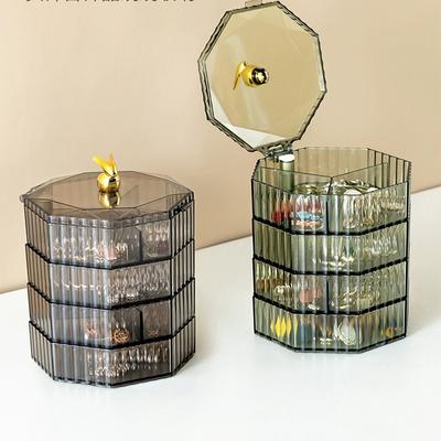 Rotating Jewelry Storage Box Makeup Storage Rack Bracelet Earring Round Plastic Organizer Boxes Holder Display Rack with Cover