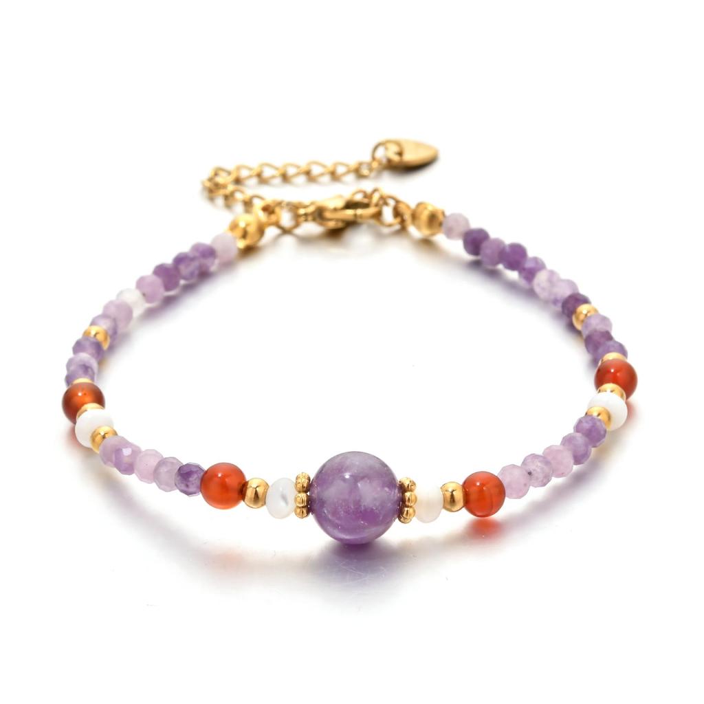 Natural Lavender Amethyst Beaded Necklace & Bracelet Set - Non-Fading, Versatile Clavicle Chain