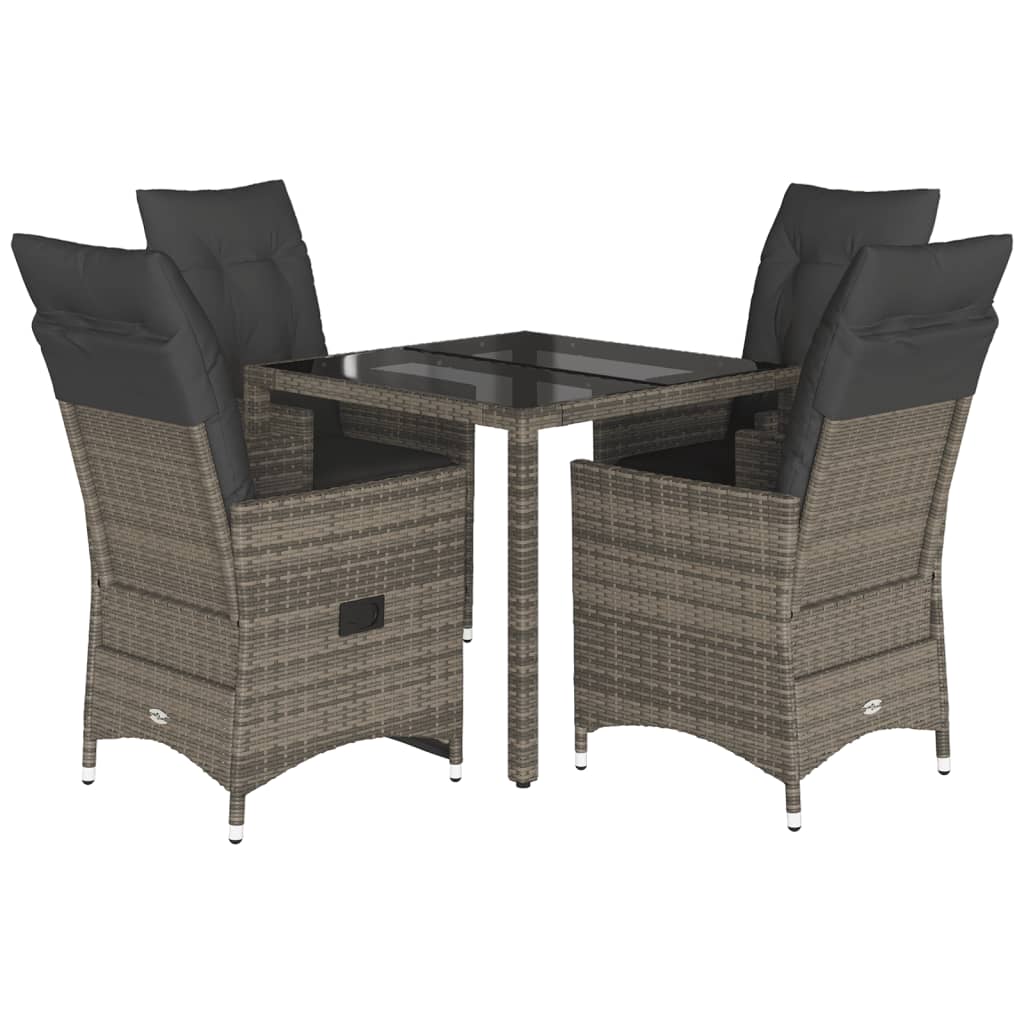 Vidaxl 5-Cz. Garden Furniture Set With Cushions, Grey, PE Rattan