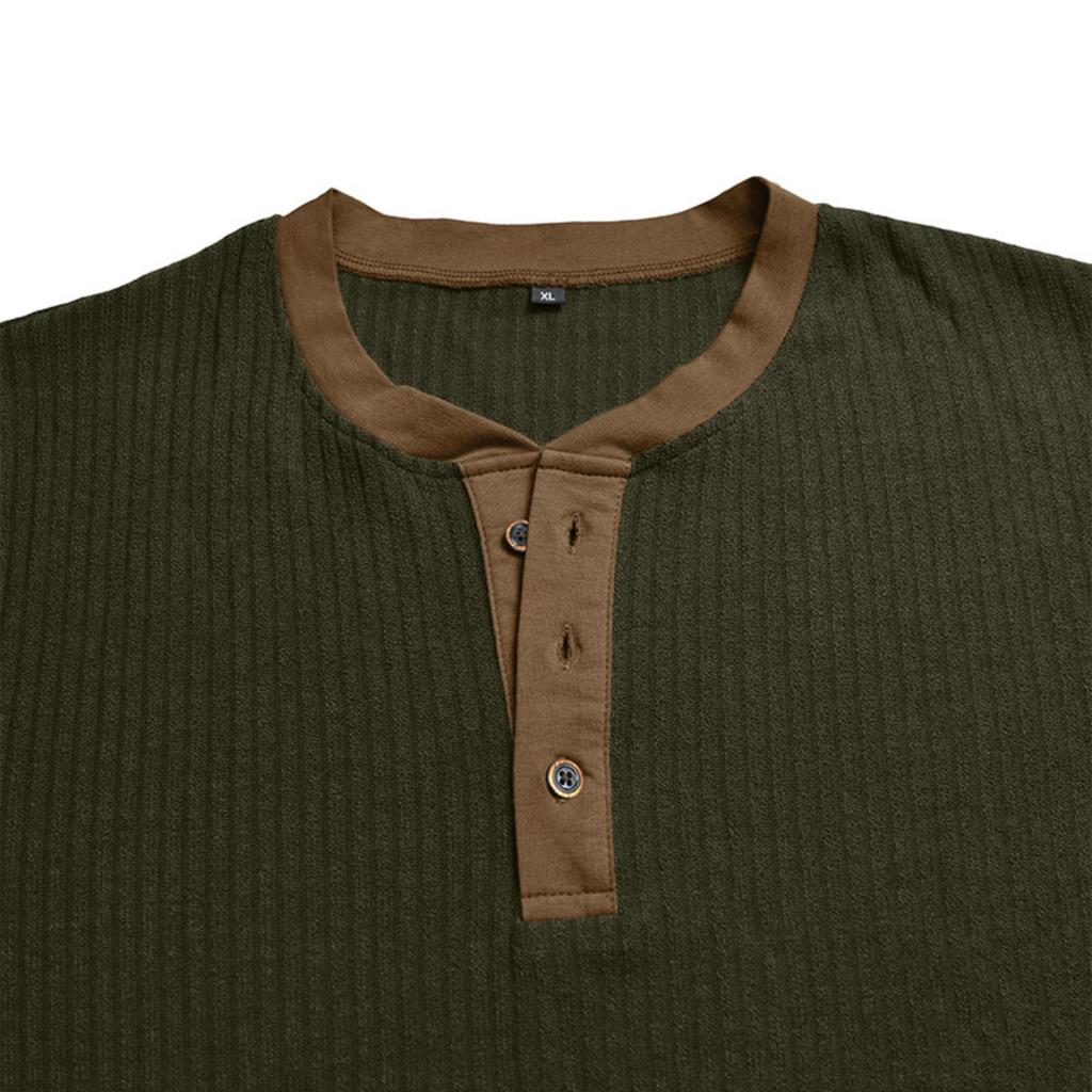 Men's Long Sleeve Henley Shirt Ribbed Knit Sweater Pullover Buttoned Collar Slim Fit Casual Top for Autumn Winter