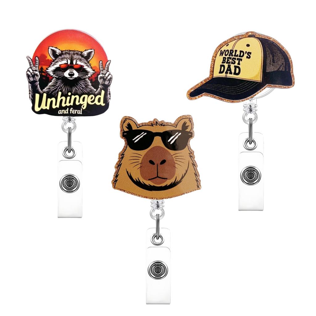 Creative Panda Hat Badge Reel Acrylic Retractable ID Name Badge Holder 360 Rotating Alligator Clip Nurse Doctor Teacher Gift