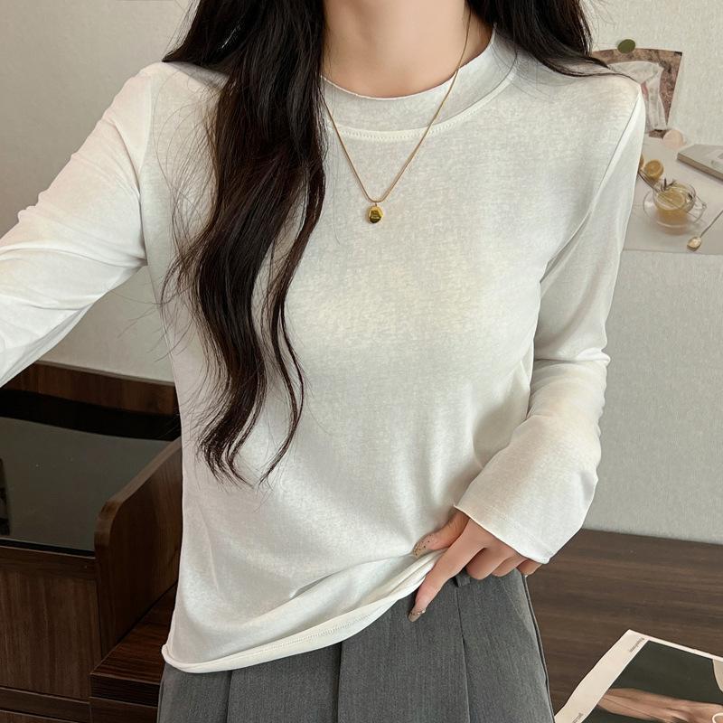 

Свободная и утягивающая футболка большого размера с длинными рукавами для женщин, нижний слой 2024, весна/лето, новая простая и тонкая солнцезащитная одежда S белый