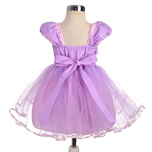 Elegantes Gänseblümchen Prinzessin Rapunzel Kostüm für Geburtstage, Kostümpartys, Mädchen, Verkleiden mit Zubehör, Größe 6-7, Hellviolett