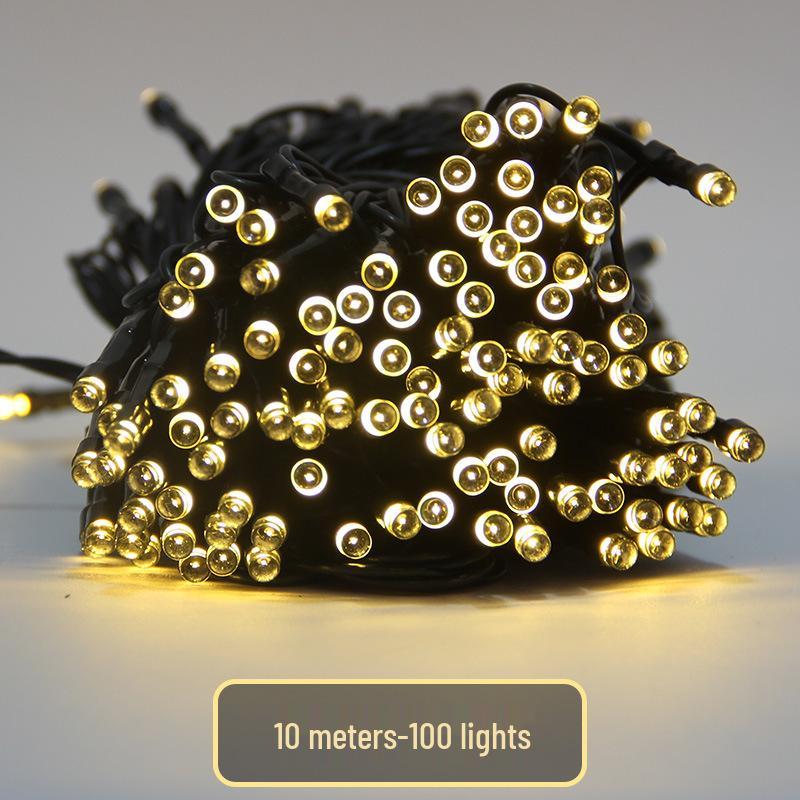 LED String Lights: Colorful, Flashing, Outdoor Decorative, Christmas Star Lights Solar 12m 100 Lights - Warm