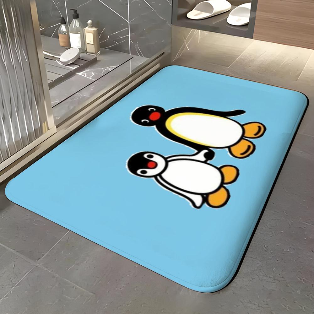 Pattern B-Black Penguin Floor Mat Soft Flannel Entrance Door Mat Non Slip Absorbent Bathroom Bedroom Floor Rug