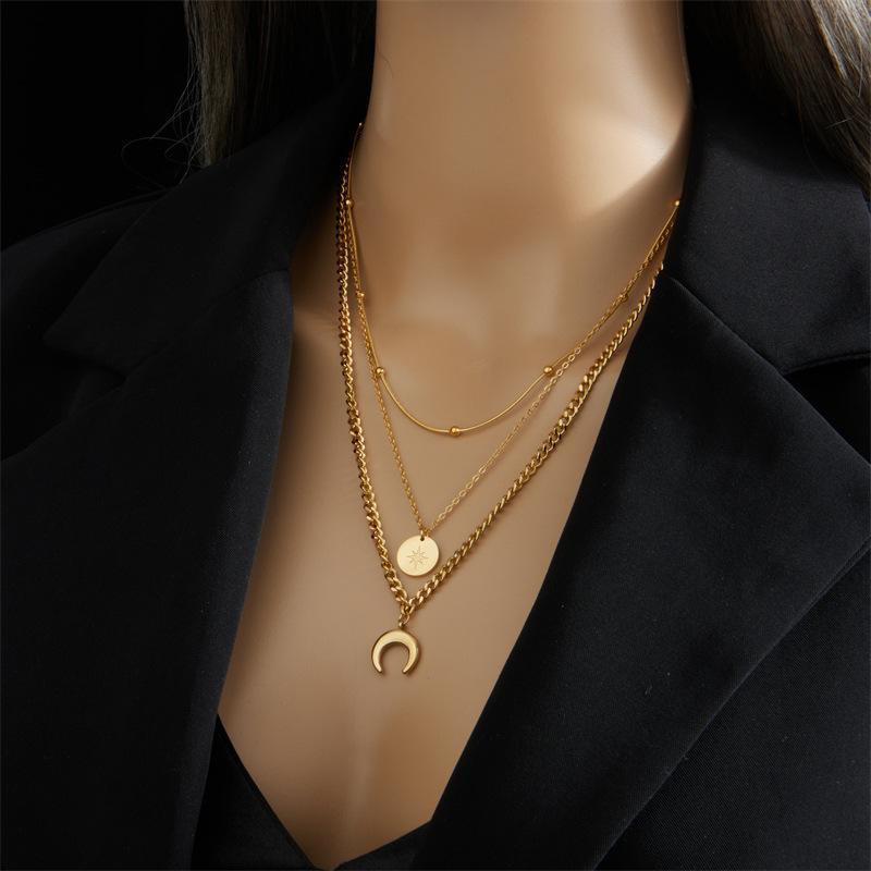 3Pcs Boho Star Moon Coin Stainless Steel Necklace Set Fashion Jewelry for Girls Graduation Gift Daily Wear