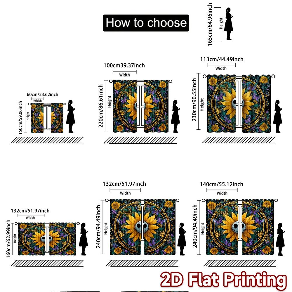 2pcs, 2D FLAT PRINTING Curtains (Without Rod) Moonlit Bloom Festive Fashion Curtains Versatile Durable Polyester Curtains All