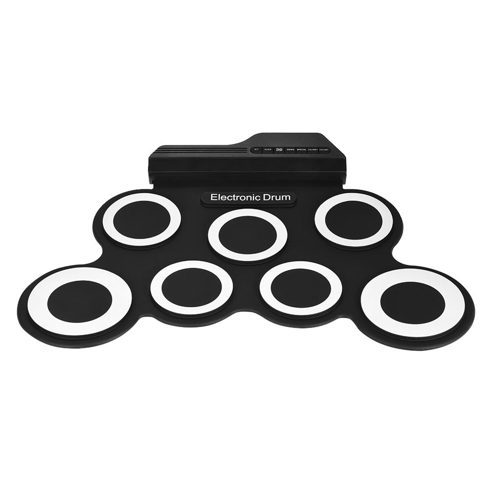 Tragbares digitales elektronisches Roll-Up-Drum-Set in kompakter Größe, 7 Silikon-Drum-Pads, Stromversorgung über USB