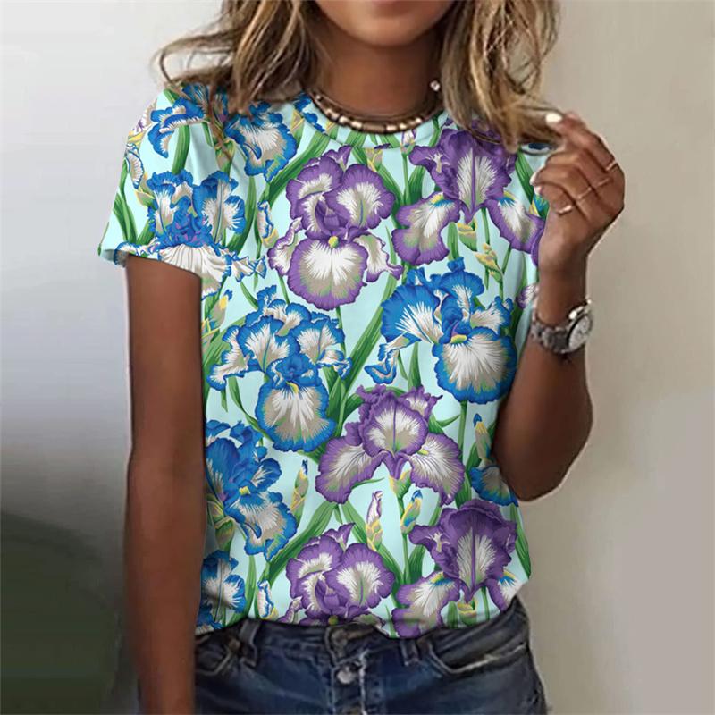 Футболка с 3D-принтом и красочными цветами для женщин — фото 11