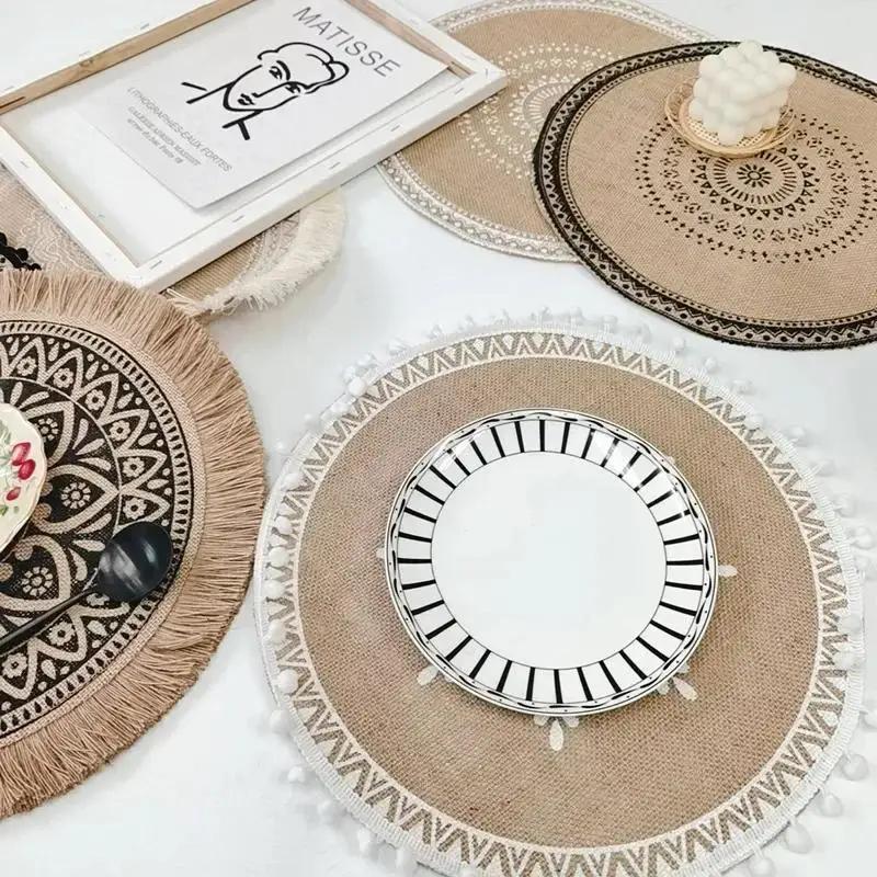 Practical New Ins Style Minimalist Tableware Mat Home Circular Woven Mat Restaurant Retro Hemp Decorative Mats Shooting Prop