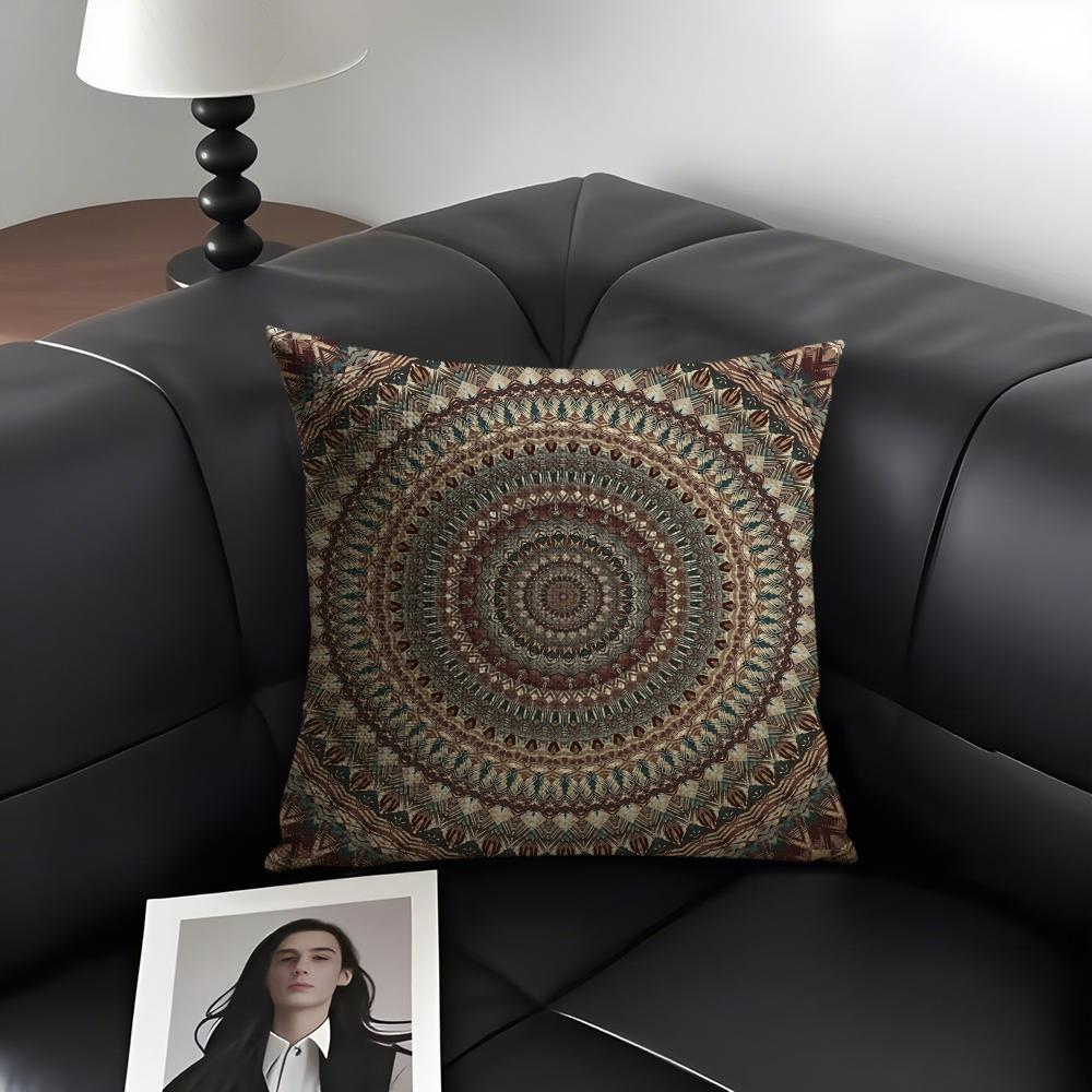 Mandala Style Decorative Cushion Cover Natural Linen Organic Fabric Double-Sided Printing Sofa Home Decor Gift Pillow Case