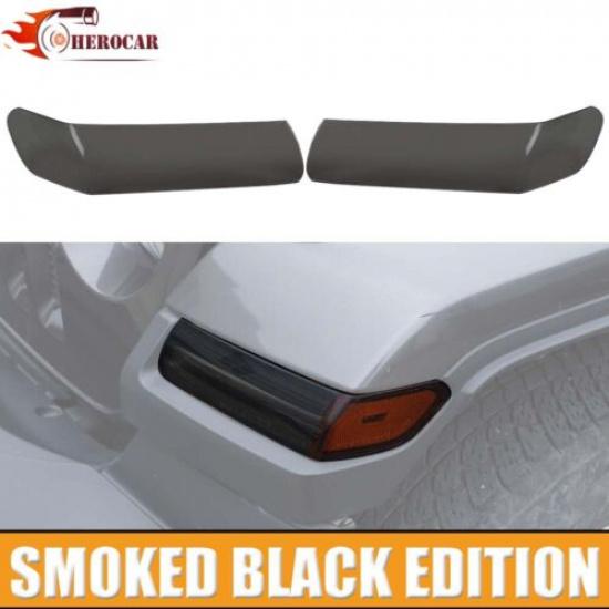 2x Front Eyebrow Light Lamp Cover Trim For Jeep Wrangler JL JT 18+ Smoken Black