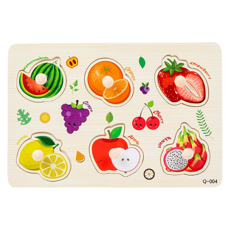 Baby Toys Montessori Wooden Puzzle Hand Grab Board Educational Alphabet Shape Puzzles for Kids Cartoon Animal Vehicle Child Gift