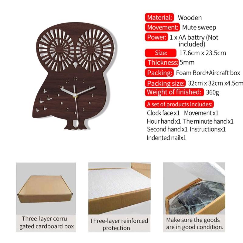 Owl Wood Clock for Creative Animal Children Holiday Gift Supplies for Home Office Dormitory Decoration Birthday Gift