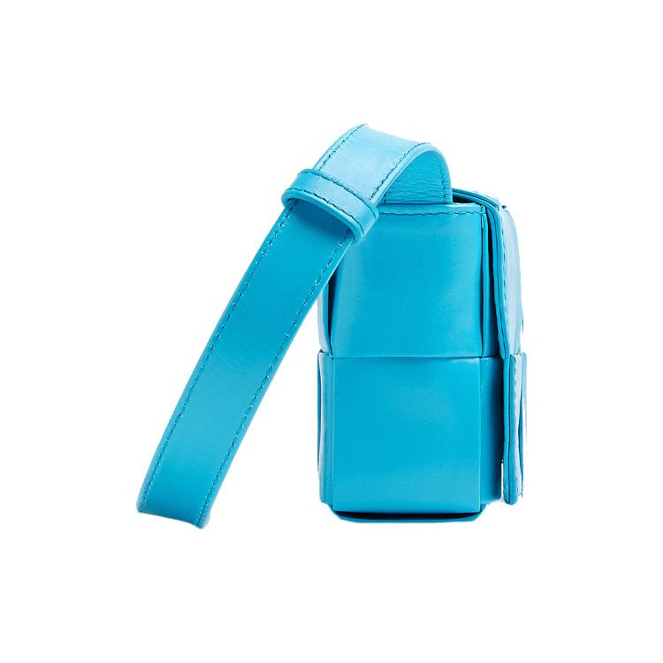 New Bottega Veneta CASSETTE Waxed Leather Shoulder Bag, Crossbody Bag Mini Men's Blue 667048VCQ724617