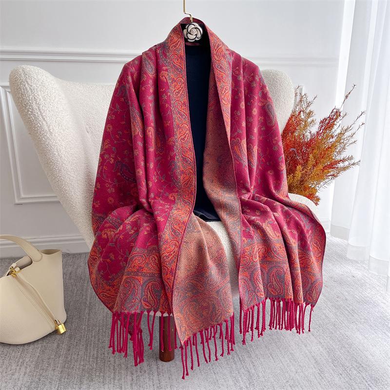 Autumn Winter Jacquard Scarf for Women Pashmina Shawls and Wraps Cashmere Blanket Warm Thick Stoles Lady Outdoor Bufanda