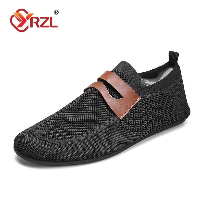 YRZL Round Toe Flat Shoes Solid Color Men Slip on Shoes Casual Breathable Comfortable Mens Mesh Loafer Shoes Outdoor Loafers Man