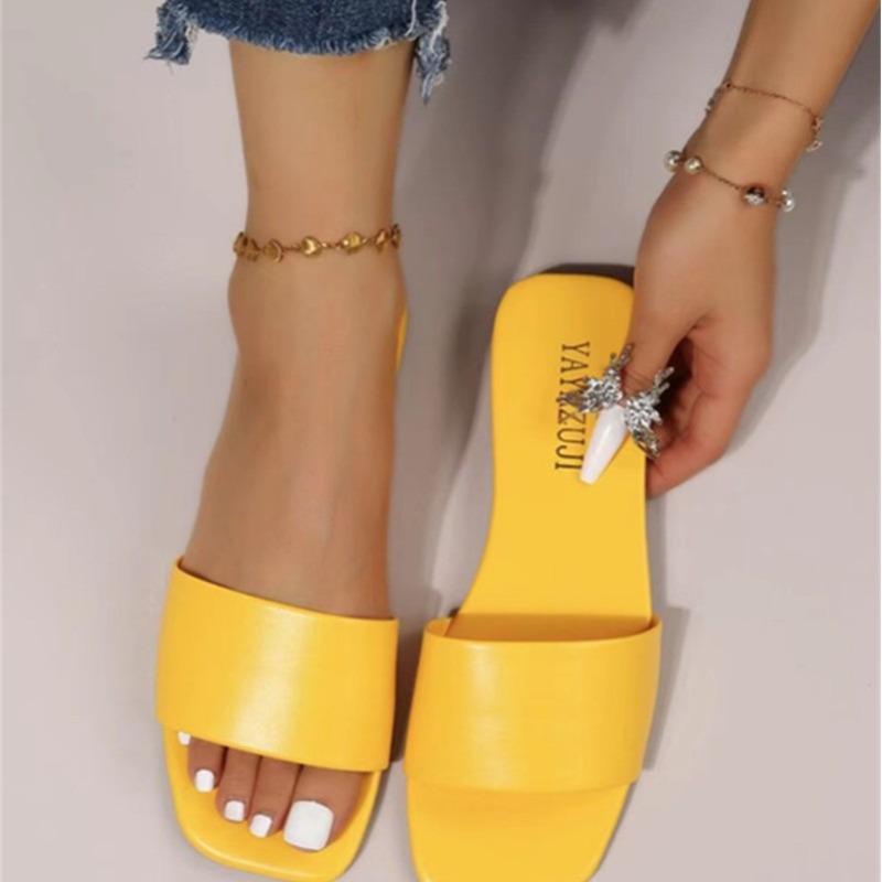 Fashion Single Slide Sandals Solid Color Women Slippers Summer Outdoor Sandy Beach Open Toe Flat Shoes