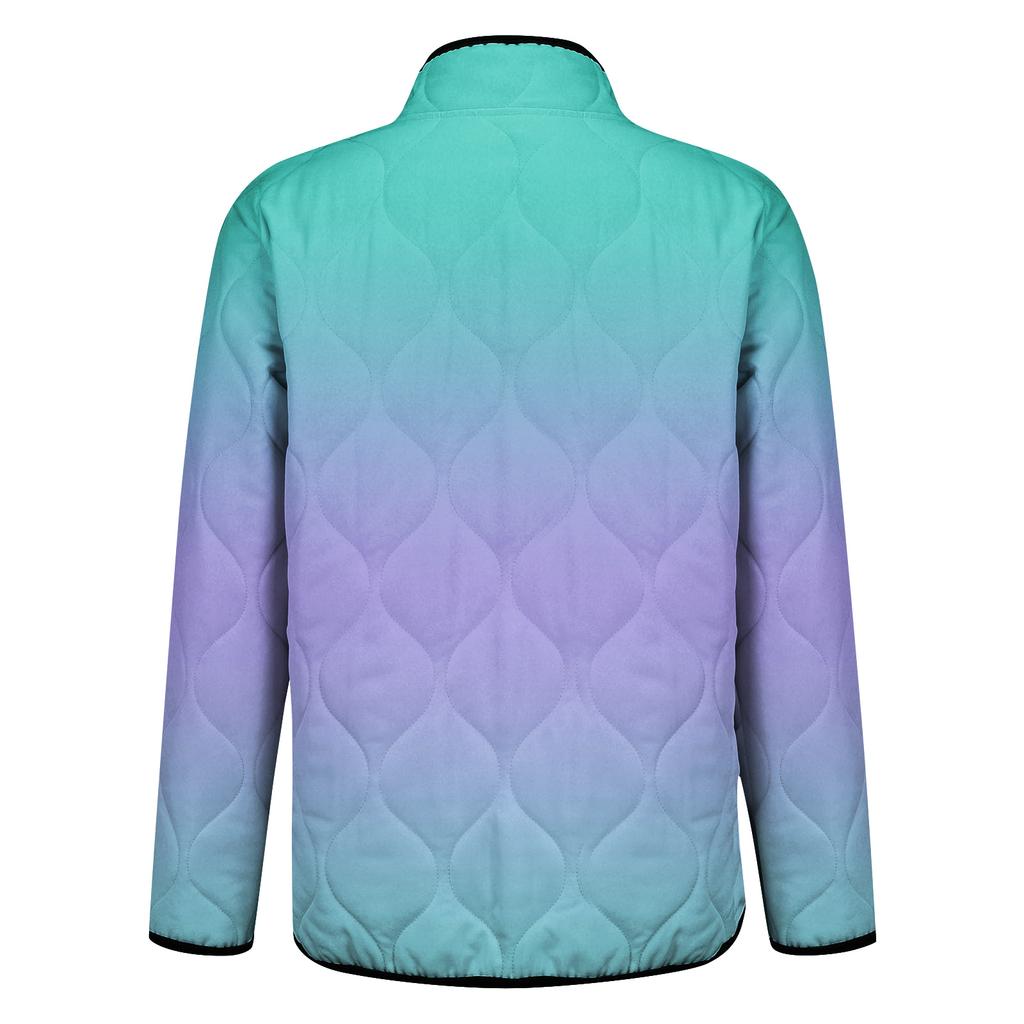 Ladies' Gradient Printed Stand Up Collar Pleated Cotton Long Sleeved Buttoned Cotton Jacket