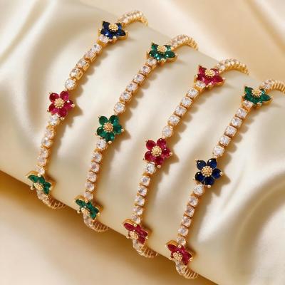 Luxuriöses Blumen-Tennisarmband für Damen Bunte Zirkon-Blumenanhänger Tennis-Kette Eleganter Schmuck Anlaufgeschützt
