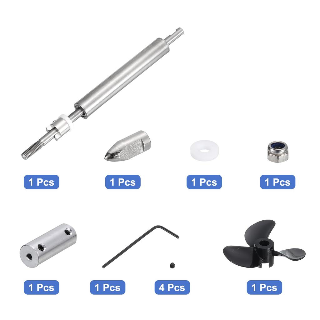 uxcell RC Boat Drive Shaft W Propeller and Coupling Joint Assembly Kit, L100mm Shaft, L25mm Sleeve, D36mm Three-Propeller, Fits 2mm Motor Shaft