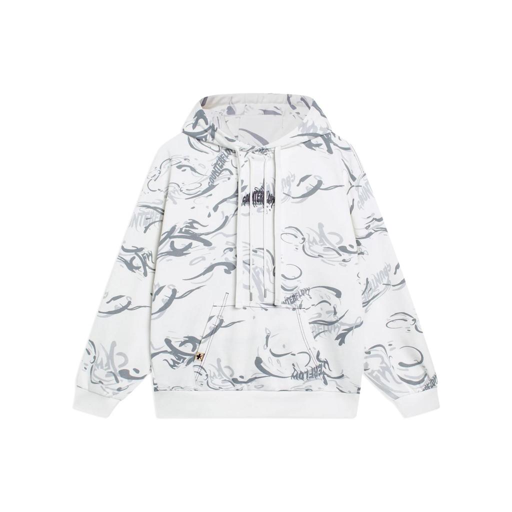 Li Ning CF Pure Color Pattern Printed Long Sleeve Sweatshirt Unisex Sweatshirt White AWDSI43-1