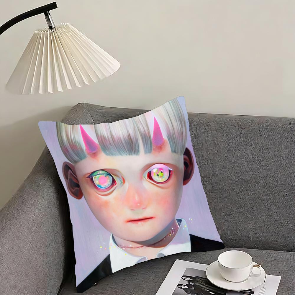 H-Hikari Shimoda IllustrationS Cushion Cover Reversible Plush Pillow Cover – For car, sofa, bedroom, perfect as a gift.