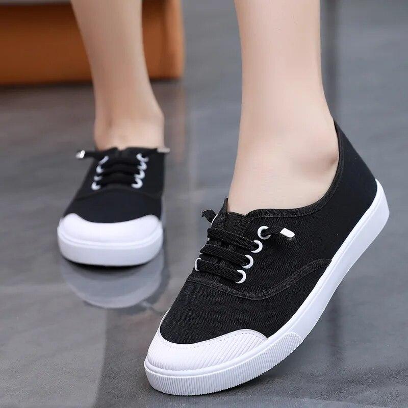 Cuculus Fashion Mulheres Sapatos de Lona Brancos Concisos Baixos Casuais Sapatos Baixos Estudantes Sapatos de Amarrar Sólidos de Lona Femininos Sapatos de Enfermeira