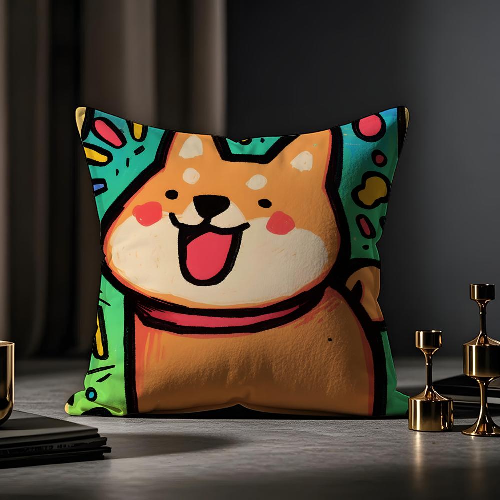Cute Color Dogs Cushion Cover Anti-dustmite Pillowcase Invisible Zipper Silky Short Plush Sofa Cushion Cover