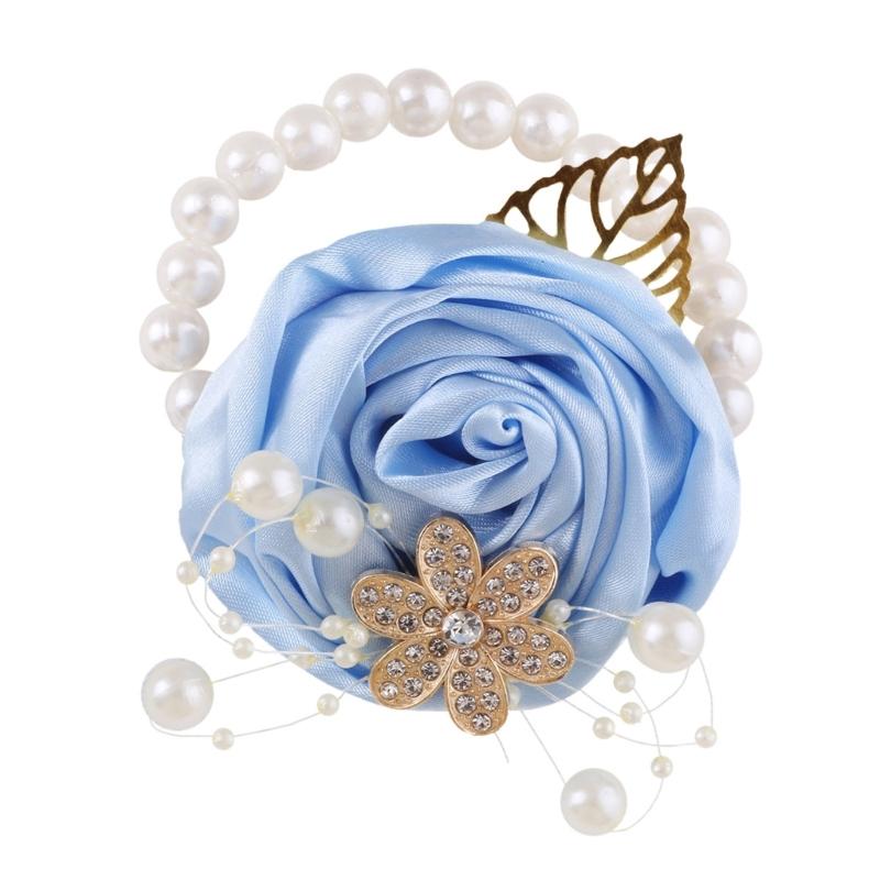 Satined Rose Pearls Design Wrist Corsage Wedding Wrist Flower Bride Wrist Accessory for Formal Occasion and Ceremonies
