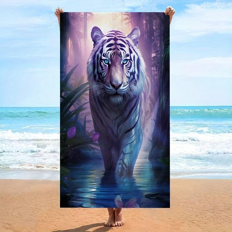 1pc Extra Large Bath & Beach Towel Quick-Dry Soft Microfiber,Tiger Jungle Design with Majestic White Tiger,Lightweight Oversized