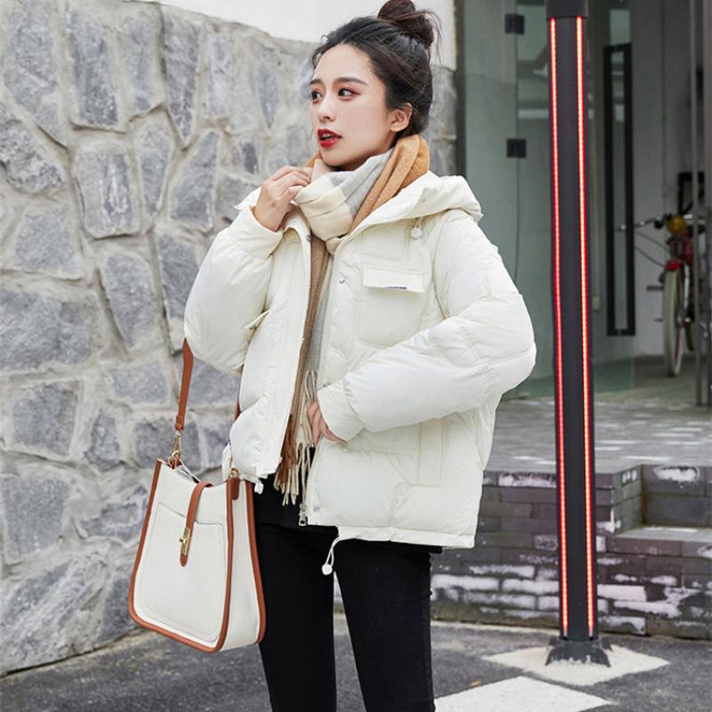 Podzimní a zimní Dámská Jednobarevné Prošívání Krátká Větruodolná Teplá Dámská Bunda S kapucí 6 barev