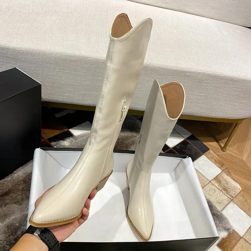 Knee High Shaft Shoes Woman Leather Large Size Warm Long Boots for Women New In Trend 2025 Sale Y2k Gyaru Quality Spring Goth Pu
