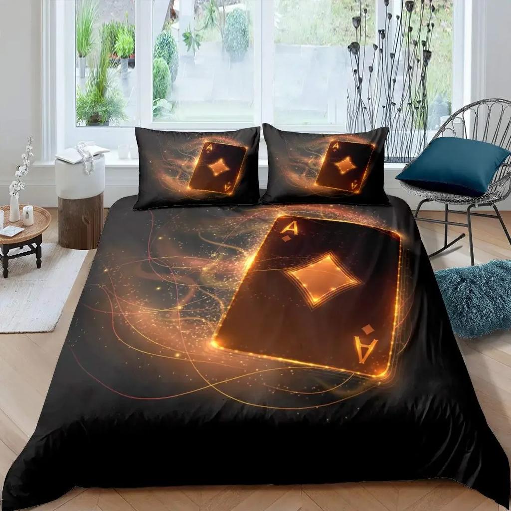 Comforter Poker Queen Modern Card Game Bedding Set Gamer Playing Comforter Gambling Athletics Polyester S