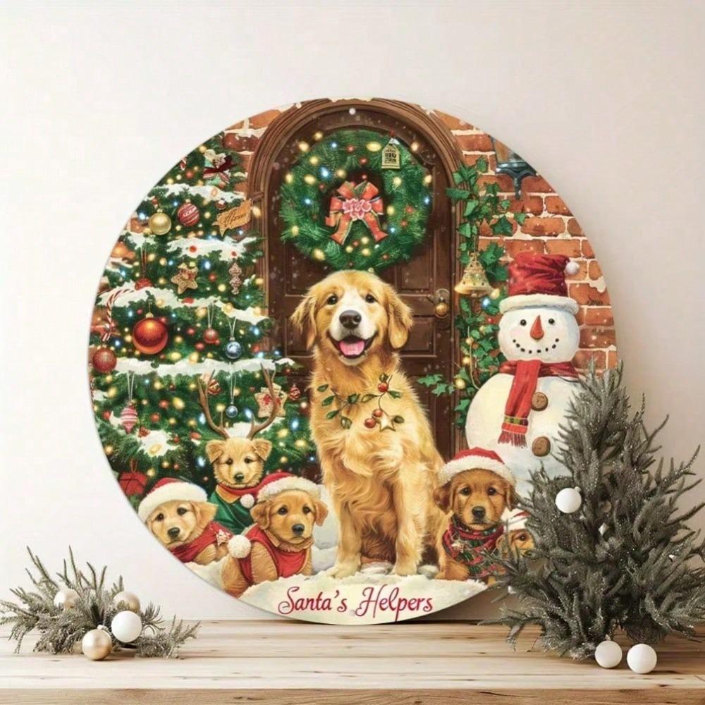 Christmas Dog Tin Sign Metal Wall Art Home Kitchen Cafe Decor