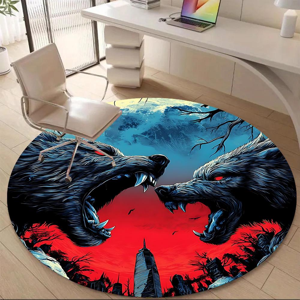 1PC Werewolf Moonlit Office Round Area Rug, Mat Suitable ForOffice, Under Office Chairs Bedroom Living Room Home Decor, Room Deco