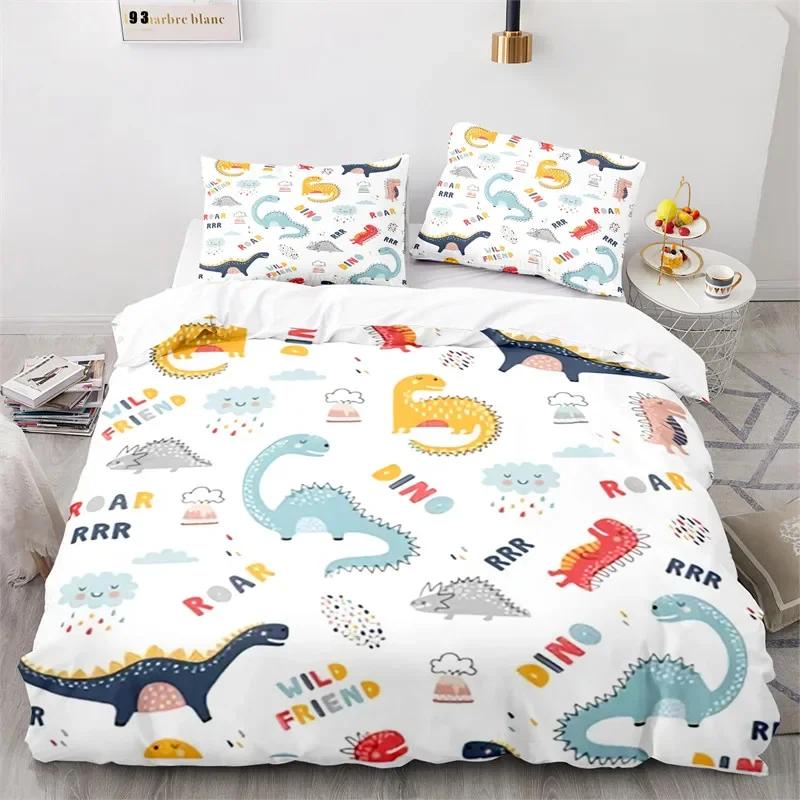 Bettbezug mit Cartoon-Dinosaurier, Mikrofaser, für Kinder, süßes Tier-Bettwäscheset, Jurassic-Serie, Doppelbettbezug für Mädchen, Jungen, Teenager