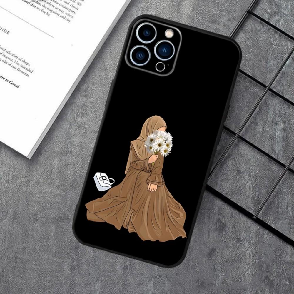 Muslim Arabic Hijab Girl Phone Case For Apple iPhone 15,14,13,12,11,XS,XR,X,8,7,Pro,Max,Plus,mini Silicone Black Cover