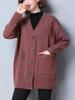 Women's Mid-Length Knitted Cardigan - Stylish Plus Size Loose Sweater for Autumn/Winter