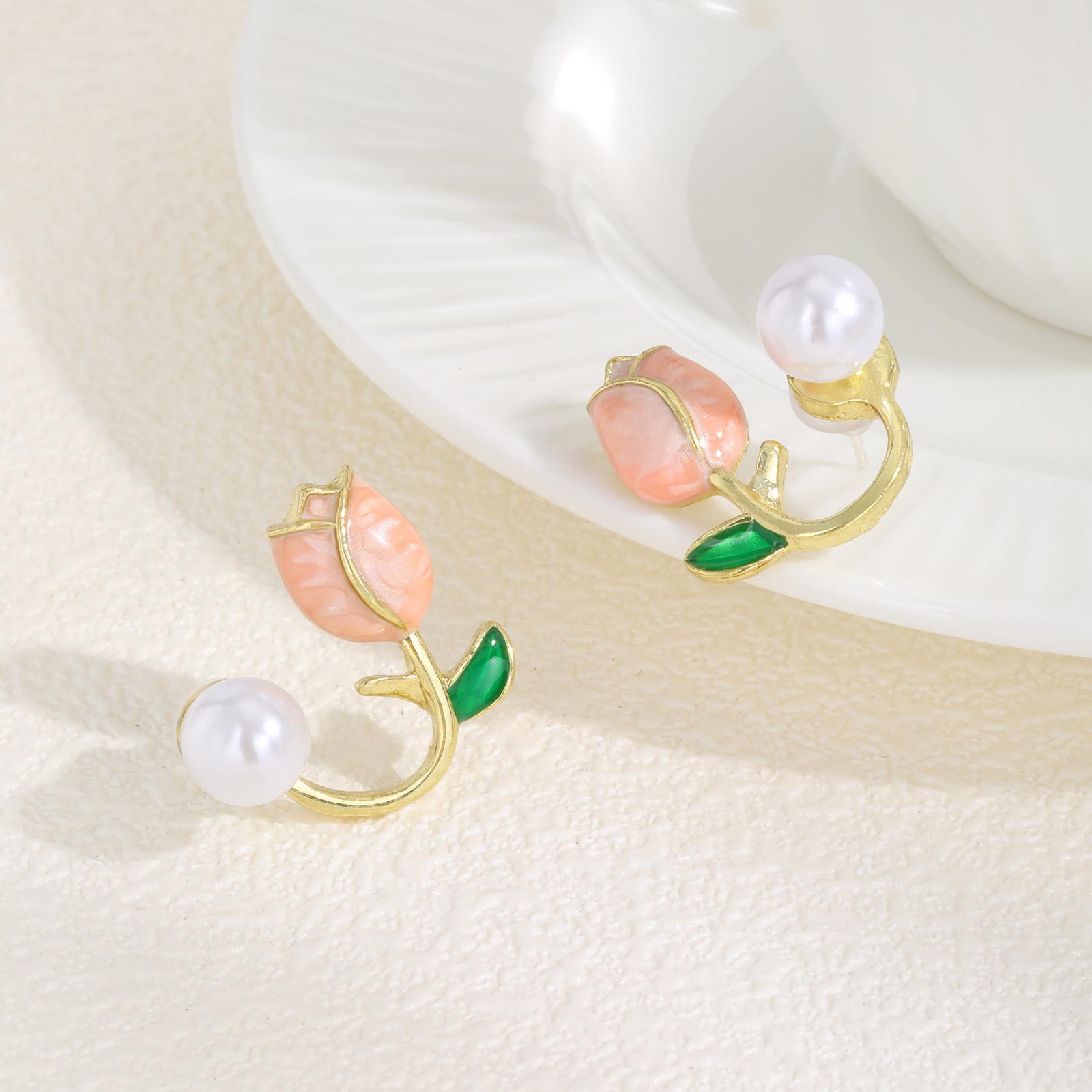 Elegant Tulip Imitation Pearl Earrings for Women,Unique Pink Earrings,Exquisite Jewelry Mother s Day Gift