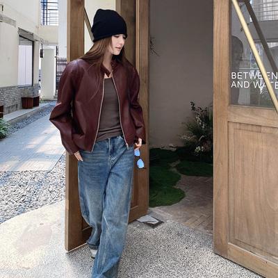 Giacca da donna American Ankola rossa in pelle PU retrò - Moda Autunno 2024