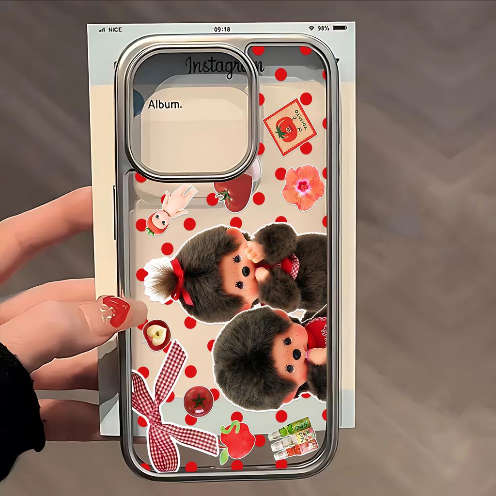 Roztomilý M-monchhichis-s Galvanicky pokovený Průhledný Kryt na Telefon pro iPhone 17 Air 16 E 15 14 Plus 13 12 Mini 11 Pro Max Silikonový Obal