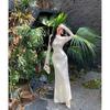 Horn Sleeve Lace Dress with High-end Feel Slim Fit and Waist Cinching Long Skirt