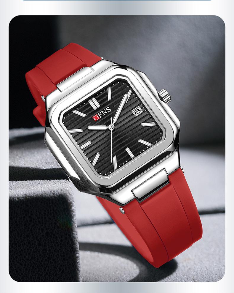 OFNS Luminous Square Steel Band Quartz Watch with Calendar