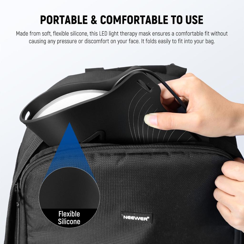 NEEWER Basics LED Face Mask 7 Color Red and Blue LED Light Panel 2000mAh Rechargeable Silicone Beauty Mask for Face and Home Beauty Light, Modes,