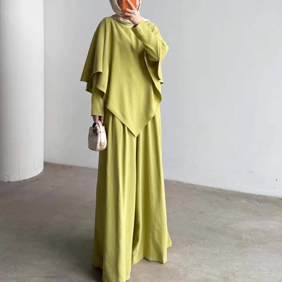 2026 Cross-border European and American women's clothing Amazon irregular top casual pants wide-leg pants two-piece set