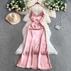 Dress Dress Women's Autumn and Winter Premium Satin Heavy Industry Embroidery Lace V-Neck Suspender Long Elegant Dress