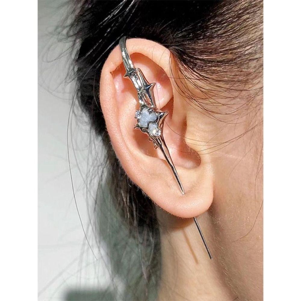 Temperament Four-Pointed Star Earrings Punk Metal Piercing Ear Bridge Front and Back Earrings  Girl